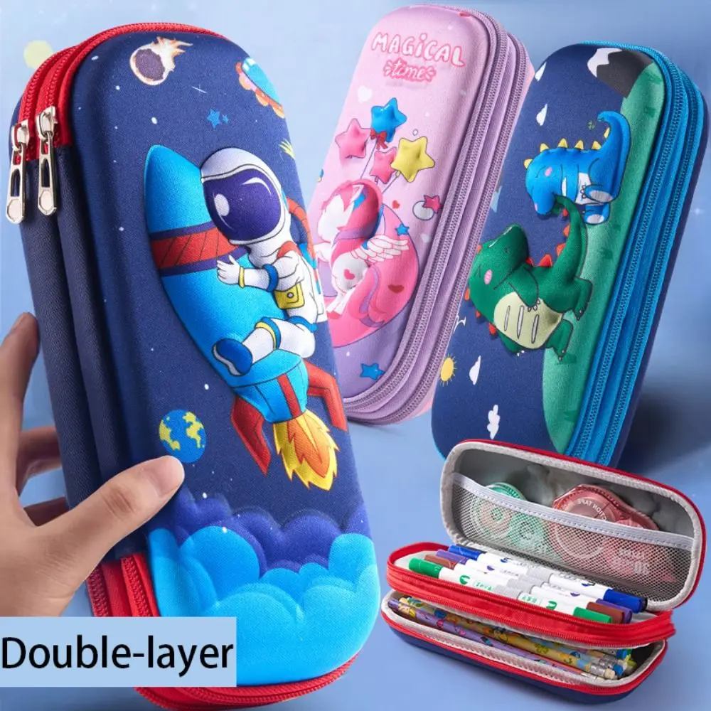 3D EVA Double-layer Large Capacity Pencil Case Cartoon Waterproof Pen Box For Girls Boys Creative Pen Storage Box Lovely Student